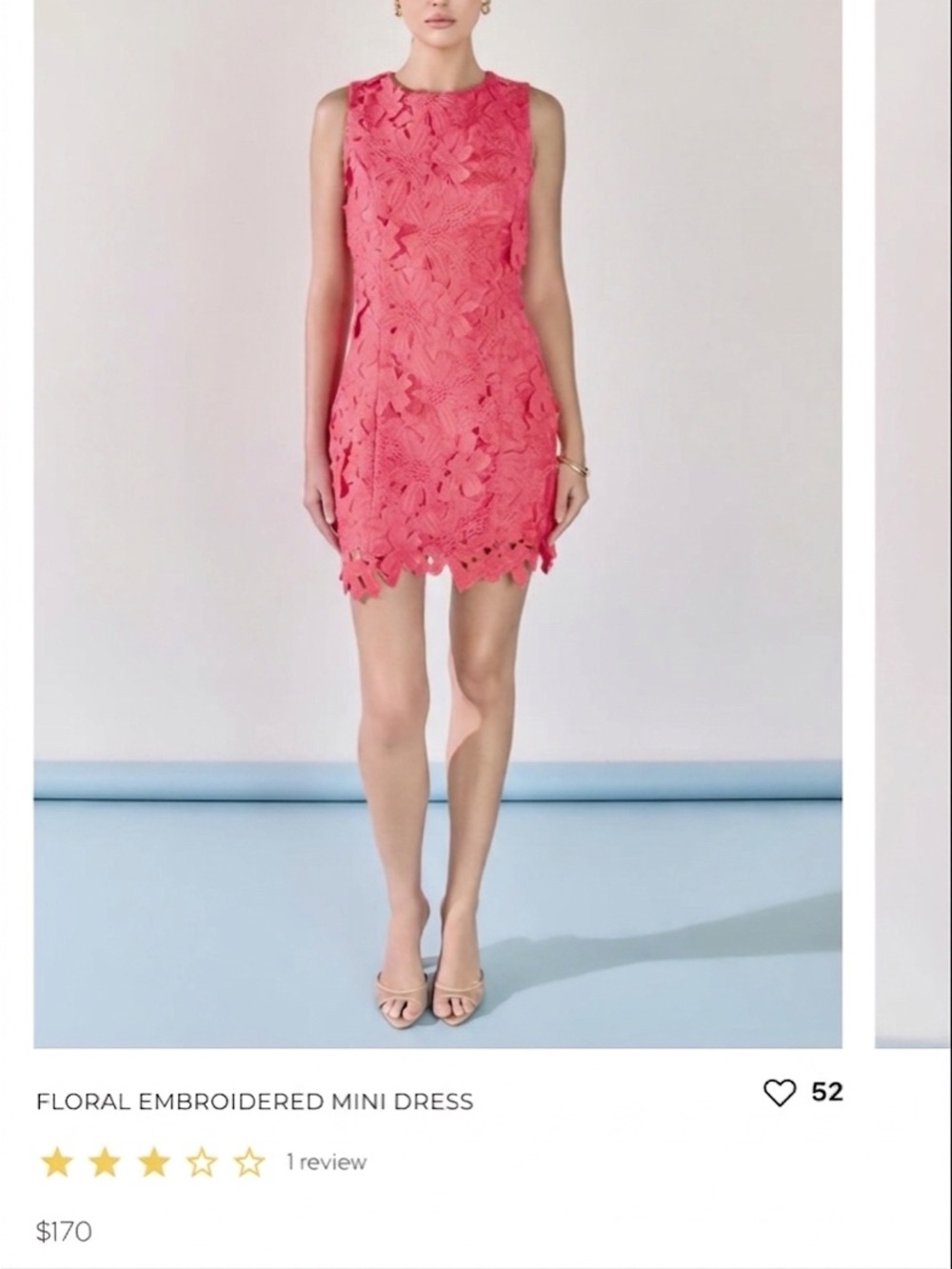 Floral Embroidered Pink Sleeveless Mini Dress